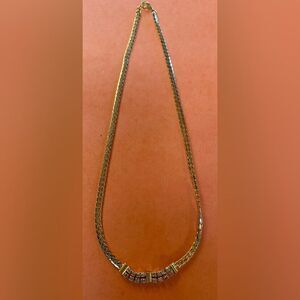Vintage Women’s Necklace Gold Tone Chain Rhinestones Choker 16”